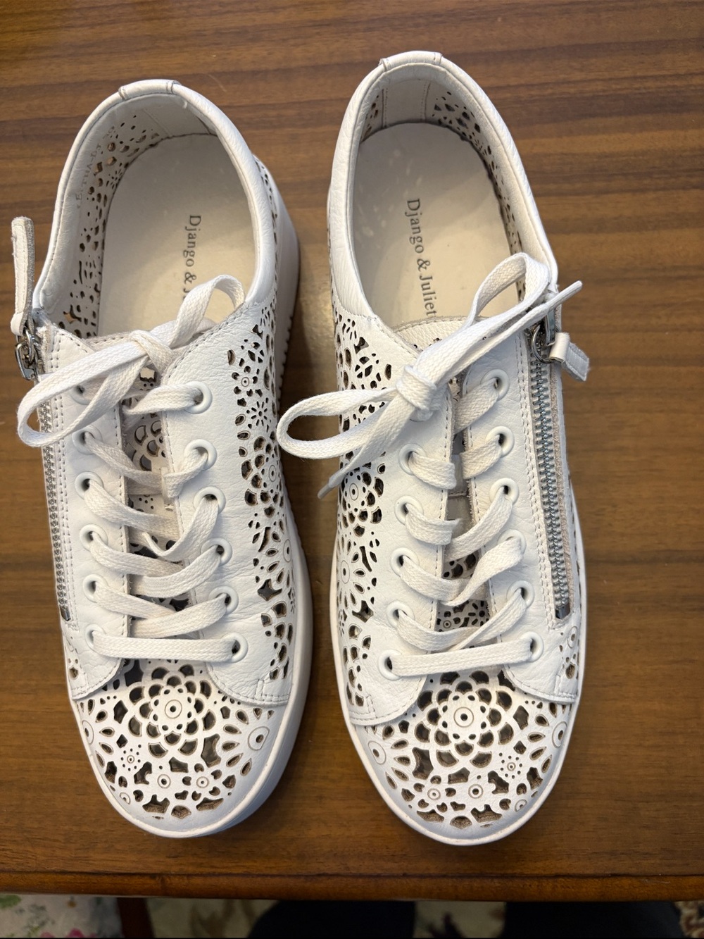 Django & Juliette Women's White Laser-Cut Lace-Up Sneakers